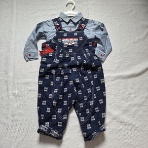 Navy Plaid Kids Overalls With Red Bandanna Western Rodeo Fit